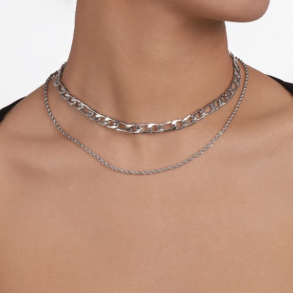 Silver-Plated Curb-Chain & Rope-Chain Layered Necklace Fashion