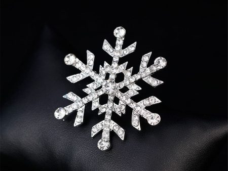 Cubic Zirconia & Silver-Plated Snowflake Brooch For Sale