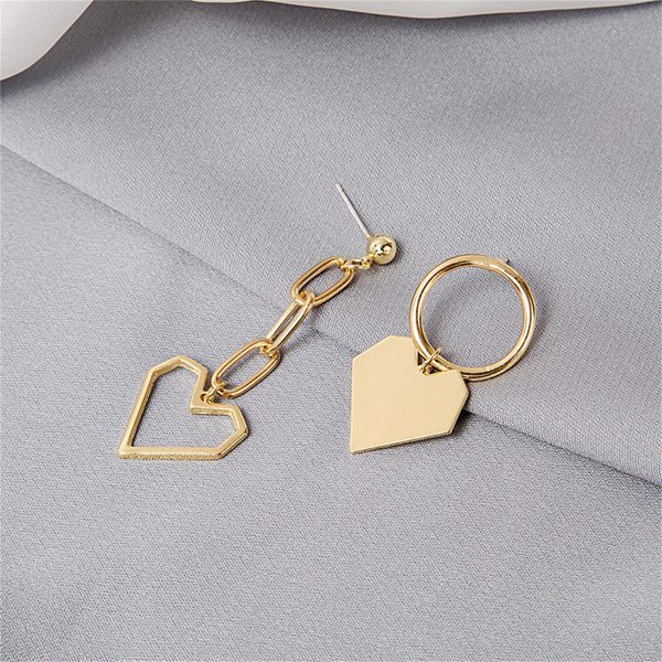 18K Gold-Plated Heart Cable Chain Mismatched Drop Earrings on Sale