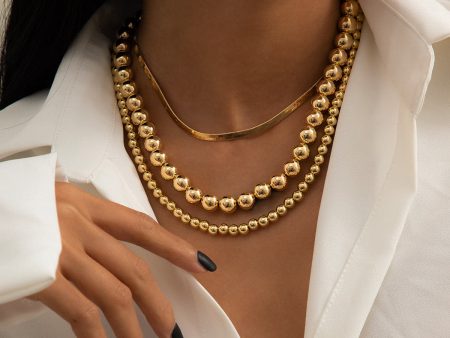 18K Gold-Plated Bead & Snake Chain Necklace Set Cheap