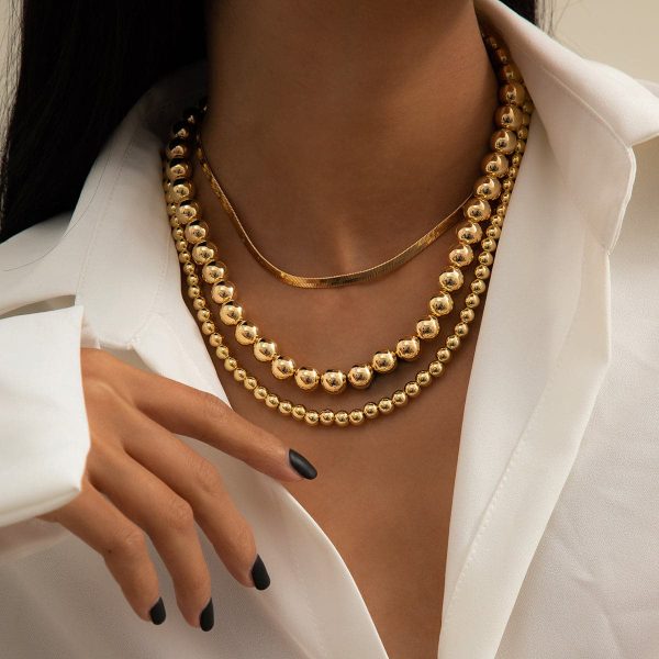 18K Gold-Plated Bead & Snake Chain Necklace Set Cheap