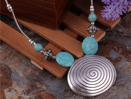 Turquoise & Silver-Plated Oval Pendant Necklace Supply