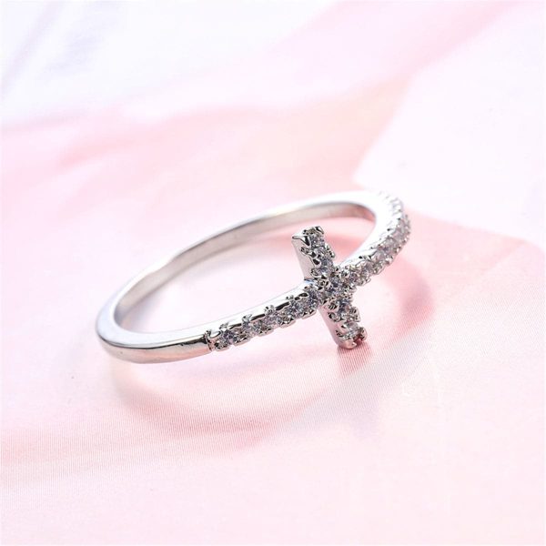 White Cubic Zirconia Cross Ring Online now