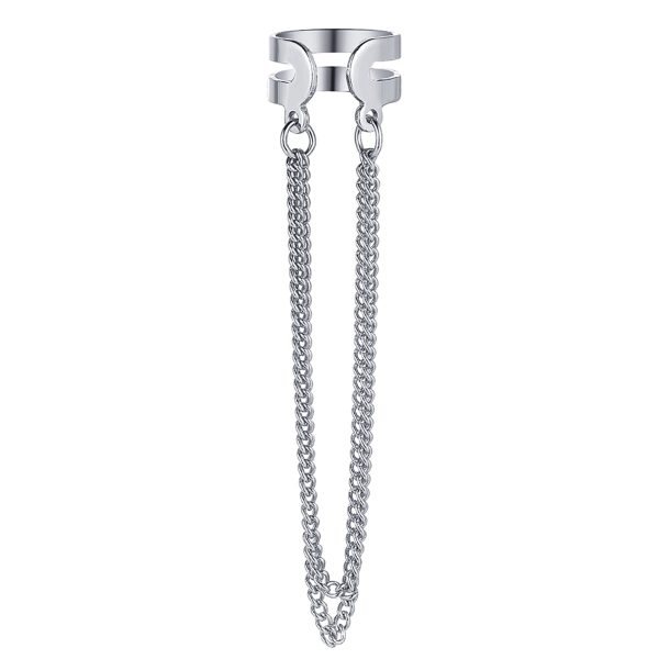 Silver-Plated Layered Chain Ear Cuff Fashion