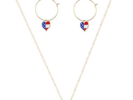 18K Gold-Plated American Flag Heart Necklace & Earring Set For Cheap