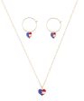 18K Gold-Plated American Flag Heart Necklace & Earring Set For Cheap