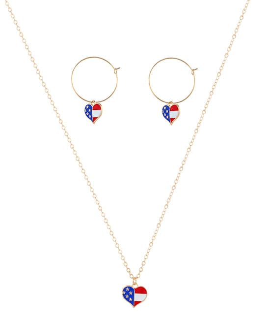 18K Gold-Plated American Flag Heart Necklace & Earring Set For Cheap