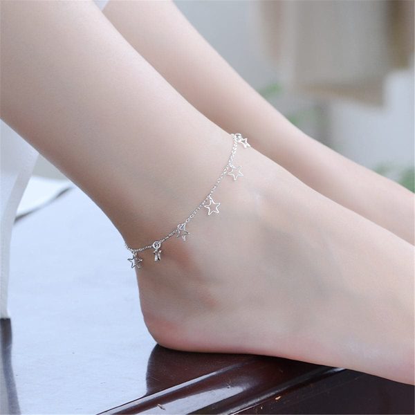 Silver-Plated Open Star Anklet For Discount