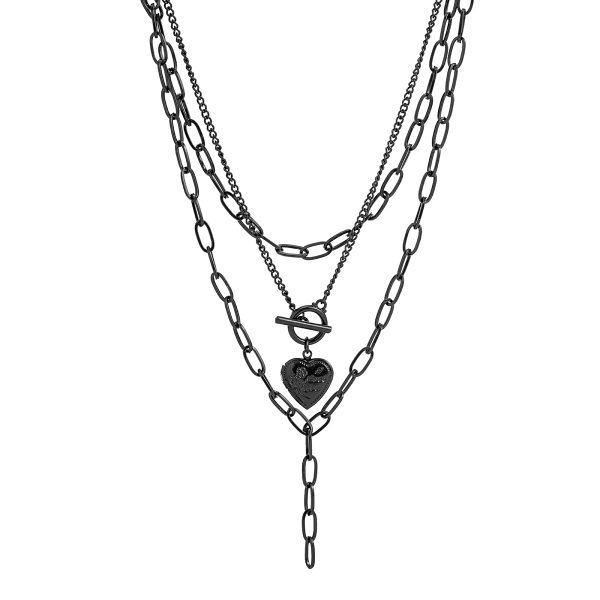 Black Rose Heart Pendant Layered Necklace Online now