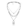 Silver-Plated Heart & Lock Layered Pendant Necklace For Sale