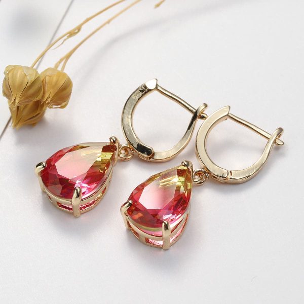 Yellow & Red Crystal Teardrop Leverback Earrings For Cheap