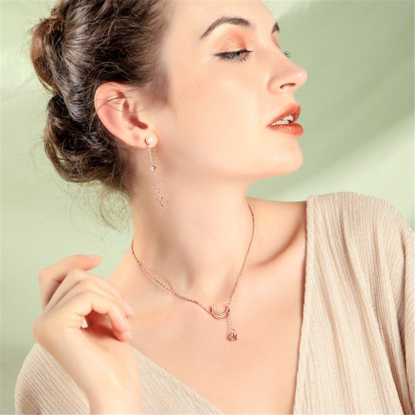 18K Rose Gold-Plated Moon & Star Pendant Necklace For Sale