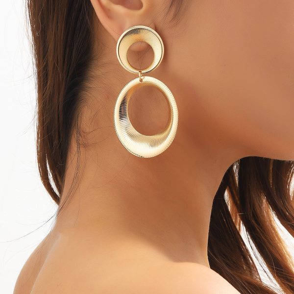 18K Gold-Plated Double Ring Drop Earrings For Discount