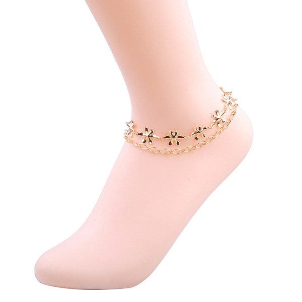 18K Gold-Plated Flower Layered Station Anklet on Sale