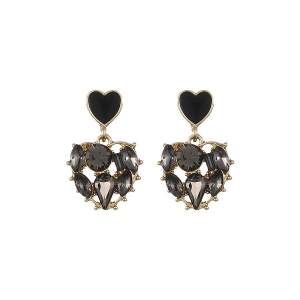 Black Crystal & 18K Gold-Plated Heart Drop Earrings Discount