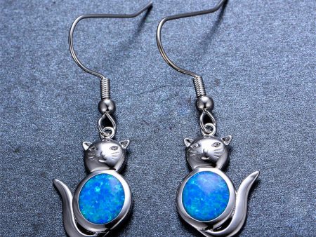 Blue Opal & Silver-Plated Cat Drop Earrings Sale