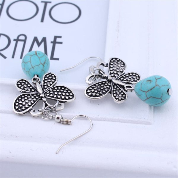 Turquoise & Silver-Plated Butterfly Drop Earrings Fashion