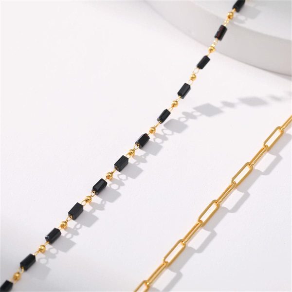 Black Acrylic & 18K Gold-Plated Layered Chain Necklace For Sale