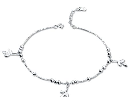 Sterling Silver Leaves Charm Anklet Discount