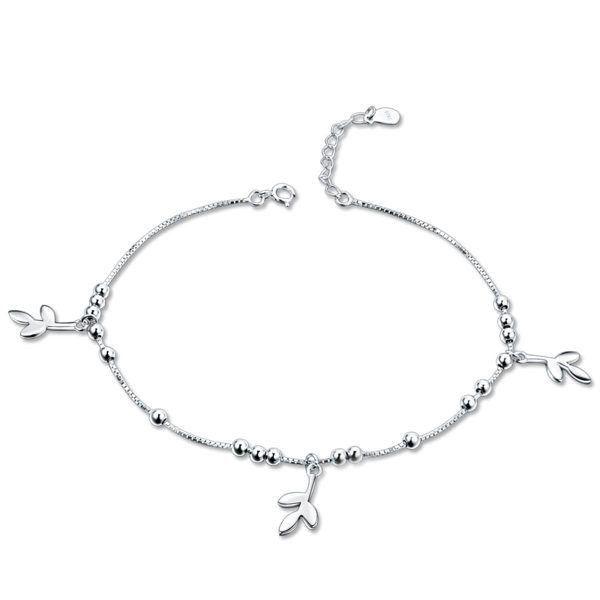 Sterling Silver Leaves Charm Anklet Discount