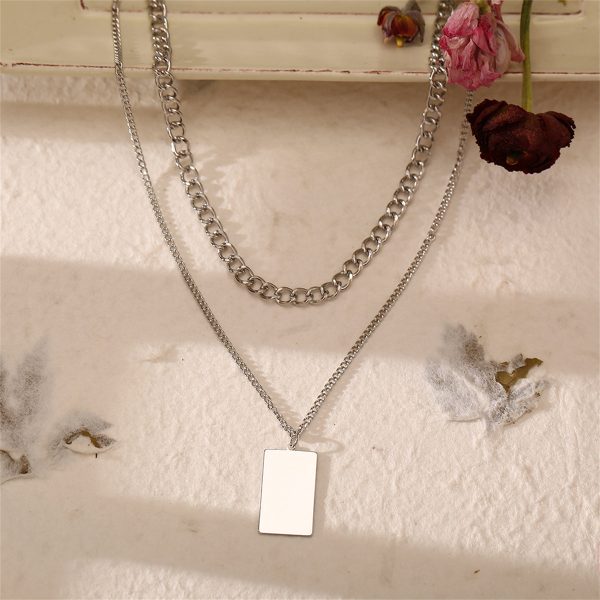 Silver-Plated Rectangle Layered Pendant Necklace Supply