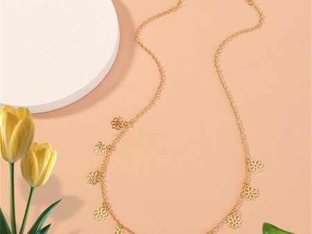 18K Gold-Plated Open Flower Station Necklace For Discount