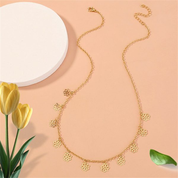 18K Gold-Plated Open Flower Station Necklace For Discount