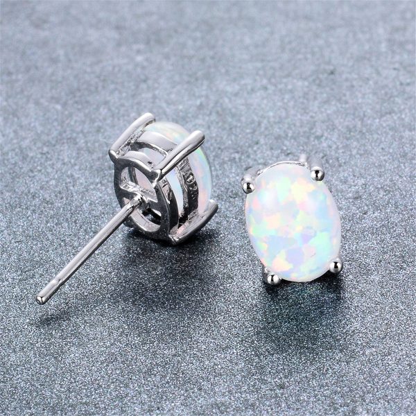 White Opal & Silver-Plated Oval Stud Earrings Online Sale