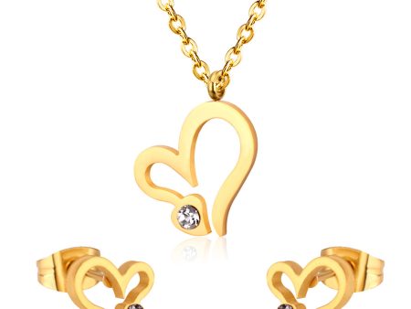 Clear Cubic Zirconia & 18K Gold-Plated Heart Stud Earrings & Pendant Necklace Discount