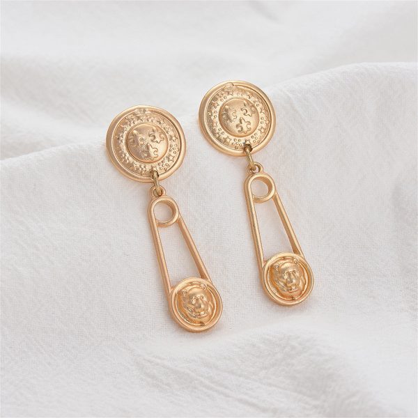 18K Gold-Plated Lion Pin Drop Earrings For Discount