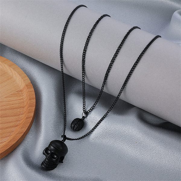 Black Skull Pendant Layered Necklace Sale