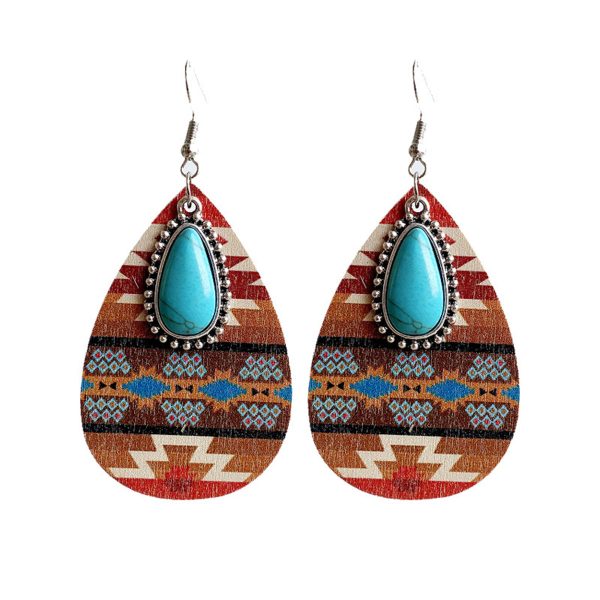 Turquoise & Multicolor Wood Sunset Drop Earrings Fashion