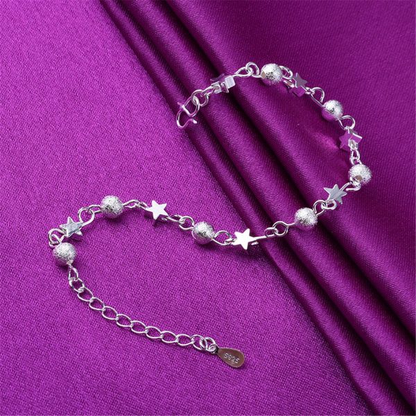 Silver-Plated Star & Bead Station Anklet Online Sale