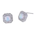 White Opal Princess-Cut Halo Stud Earrings Online Sale