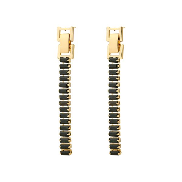 Black Crystal & 18K Gold-Plated Belt Drop Earrings For Cheap