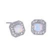 White Opal Princess-Cut Halo Stud Earrings Online Sale