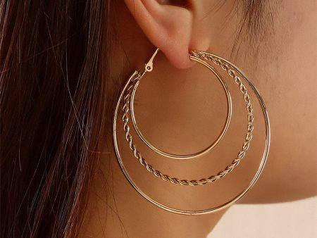 18K Gold-Plated Tri-Circle Hoop Earrings For Cheap