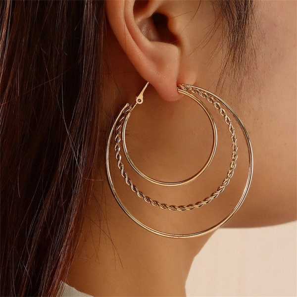 18K Gold-Plated Tri-Circle Hoop Earrings For Cheap