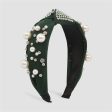 Dark Green Polyster & Pearl Knot-Accent Headband Online Sale