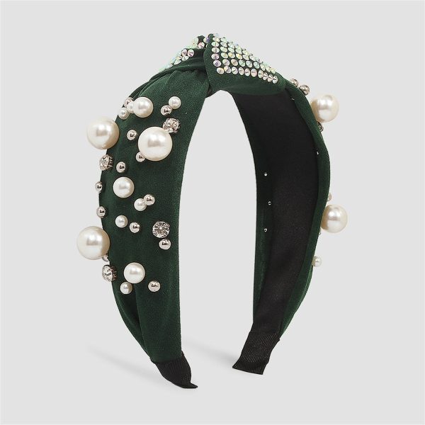 Dark Green Polyster & Pearl Knot-Accent Headband Online Sale