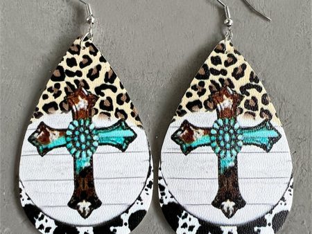 White Polystyrene & Silver-Plated Leopard Cross Drop Earrings Fashion