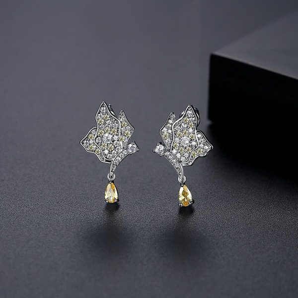 Yellow Crystal & Silver-Plated Butterfly Drop Earrings For Discount