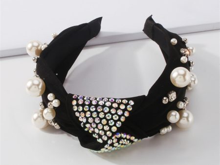 Pearl & Black Polyster Cubic Zirconia-Accent Knotted Headband Sale