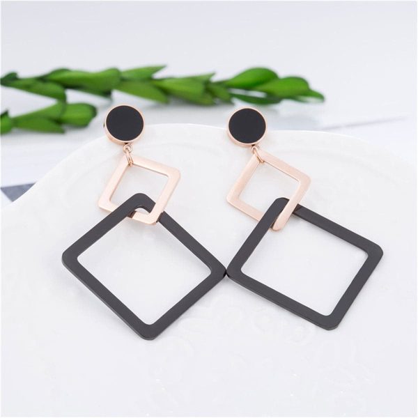 18K Rose Gold-Plated & Black Double Open Rhombus Drop Earrings Online