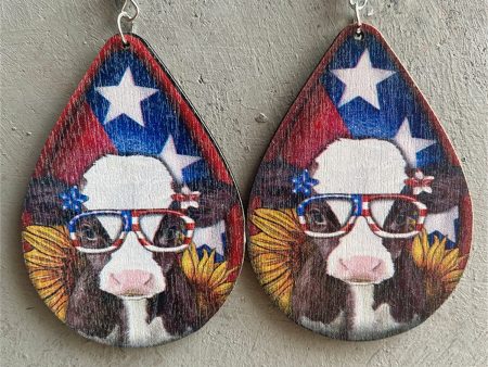 Blue Multicolor Wood & Silver-Plated Cow Drop Earrings Fashion