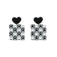 Black & White Heart Smiley Square Drop Earrings Fashion