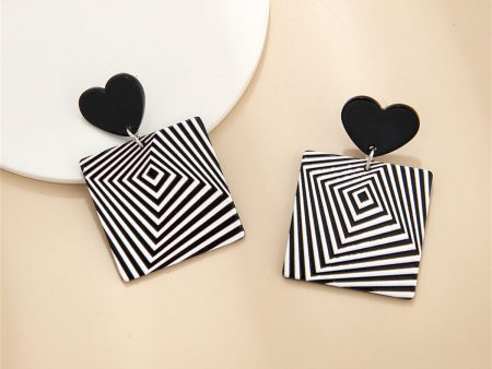 Black & White Acrylic Heart Abstract Square Drop Earrings Hot on Sale