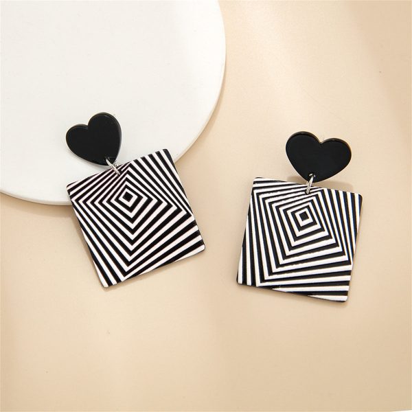 Black & White Acrylic Heart Abstract Square Drop Earrings Hot on Sale