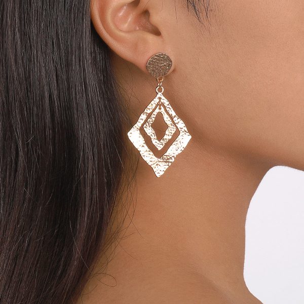 18K Gold-Plated Textured Dual Rhombus Drop Earrings Supply