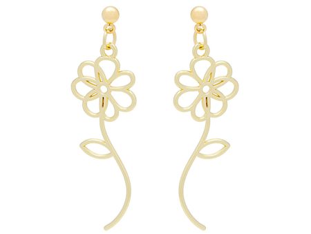 18K Gold-Plated Open Flower Drop Earrings on Sale